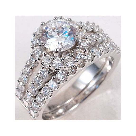 1.5ct Engagement Wedding Set 2 RINGS Signity CZ Pave/Prong Set Sterling Silver (SIZE: 7)