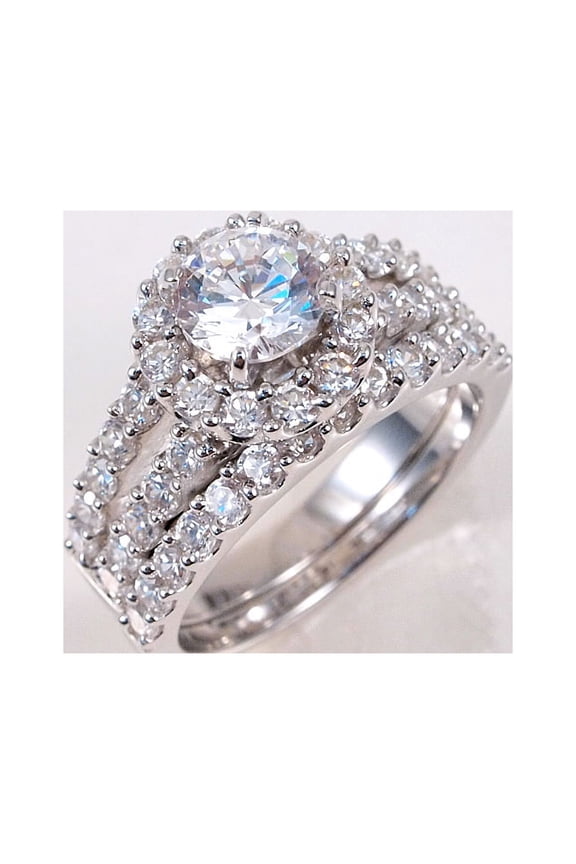 1.5ct Engagement Wedding Set 2 RINGS Signity CZ Pave/Prong Set Sterling Silver(SIZE: 9)