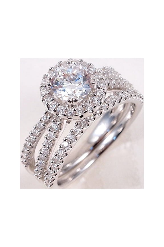 1.5ct Engagement Wedding Set 2 RINGS Signity CZ Pave/Prong Set Sterling Silver (Size: 5)