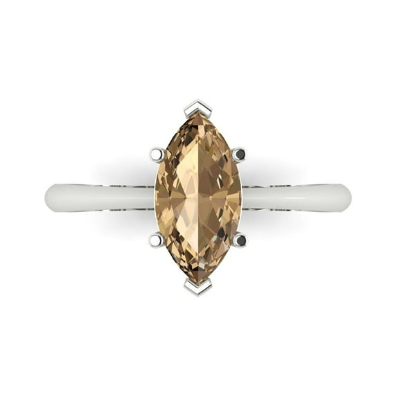 Clara Pucci 14K White Gold 1.5ct Champagne Solitaire Ring for Women