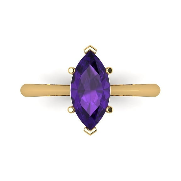 Solitaire Engagement Ring for Women - 1.5ct Natural Amethyst in 14K Yellow Gold Promise Ring
