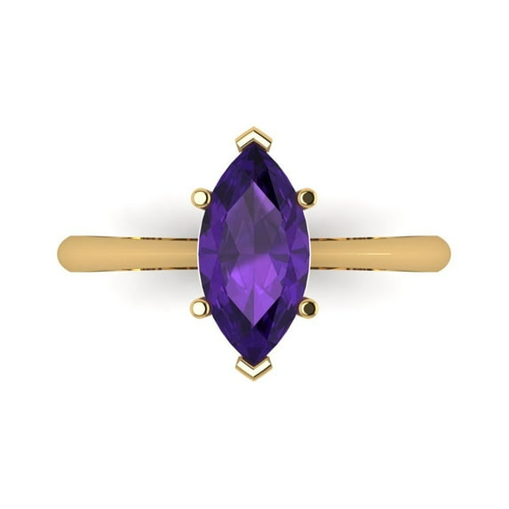 Solitaire Engagement Ring for Women - 1.5ct Natural Amethyst in 18K Yellow Gold Promise Ring