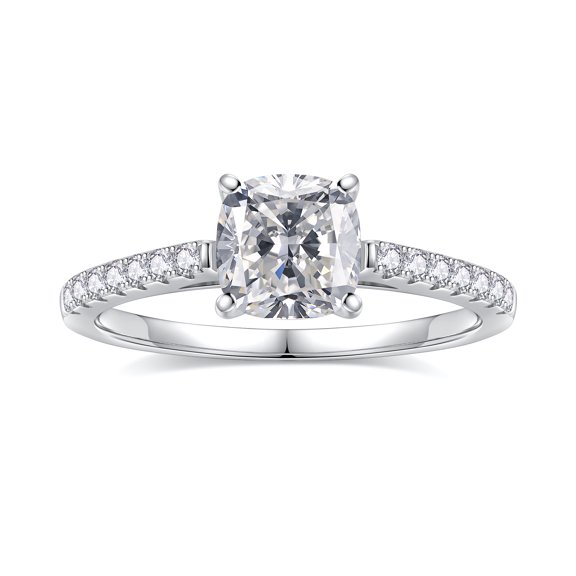 Turandoss 1.5ct Moissanite Engagement Ring 925 Sterling Silver Cushion Cut Diamond Ring Wedding Band Promise Rings for Women