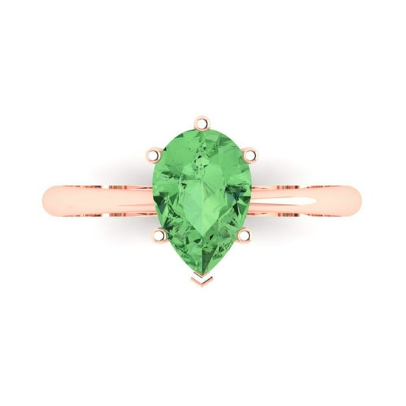 Clara Pucci 14K Rose Gold 1.5ct Green Solitaire Ring for Women