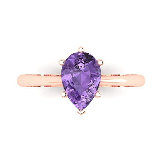 1.5 ct Pear Cut Simulated Alexandrite Solitaire Engagement Ring for Women in 18K Rose Gold