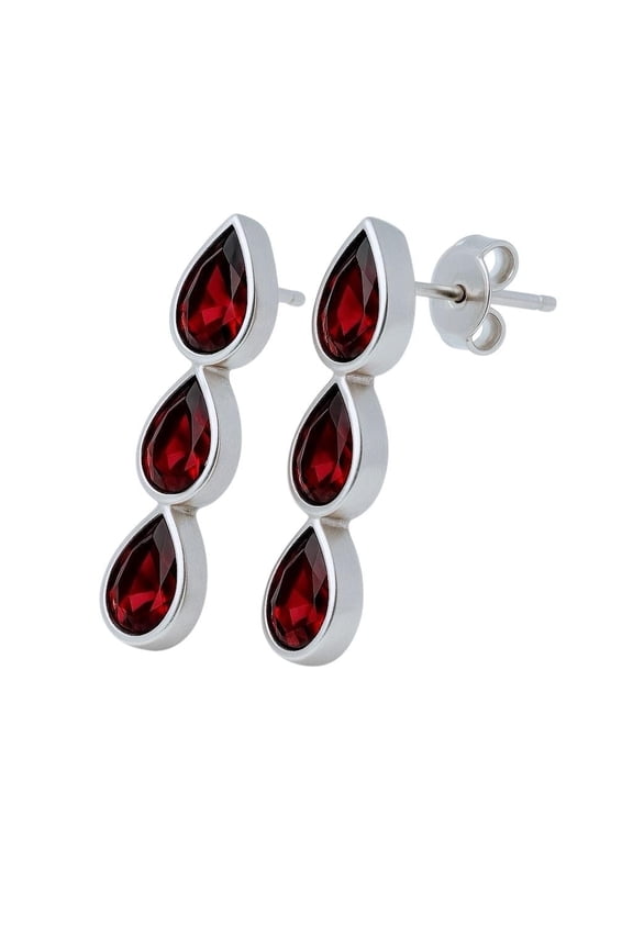 Pear Red Garnet Sterling Silver Earrings, 1.5ct