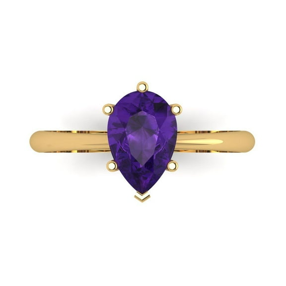 Solitaire Engagement Ring for Women - 1.5ct Natural Amethyst in 14K Yellow Gold Promise Ring