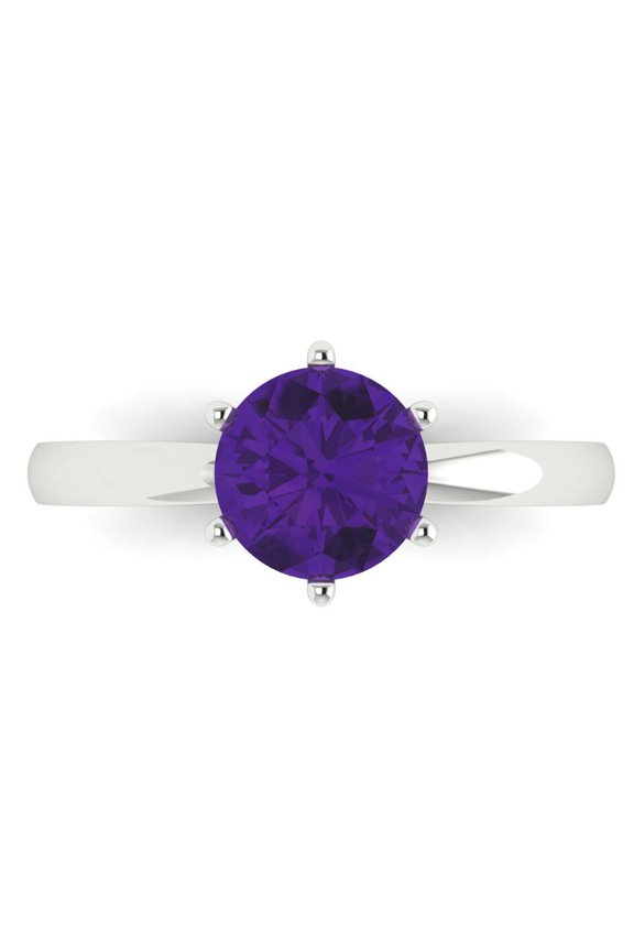Solitaire Engagement Ring for Women - 1.5ct Natural Amethyst in 14K White Gold Promise Ring