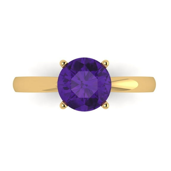 Solitaire Engagement Ring for Women - 1.5ct Natural Amethyst in 14K Yellow Gold Promise Ring