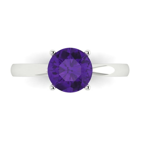 Solitaire Engagement Ring for Women - 1.5ct Natural Amethyst in 18K White Gold Promise Ring
