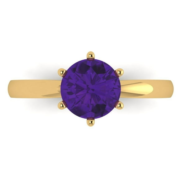 Solitaire Engagement Ring for Women - 1.5ct Natural Amethyst in 18K Yellow Gold Promise Ring