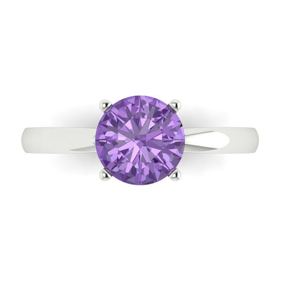 Solitaire Engagement Ring for Women - 1.5ct Simulated Alexandrite in 14K White Gold Promise Ring