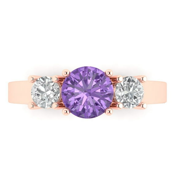 Three-Stone Engagement Ring for Women - 1.5ct Simulated Alexandrite in 14K Rose Gold Promise Ring