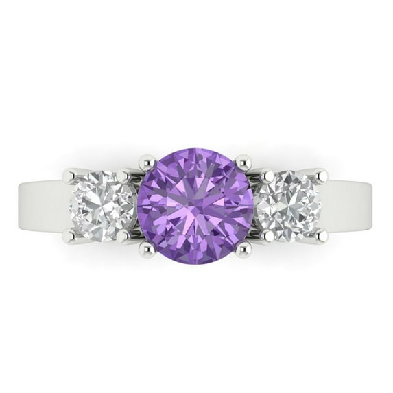 Three-Stone Engagement Ring for Women - 1.5ct Simulated Alexandrite in 14K White Gold Promise Ring