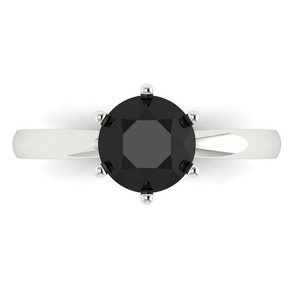 1.5 ct Round Cut Natural Onyx Solitaire Engagement Ring for Women in 18K White Gold