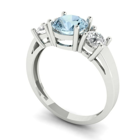1.5 ct Round Cut Simulated Blue Diamond Three-Stone Engagement Ring for Women in 18K White Gold