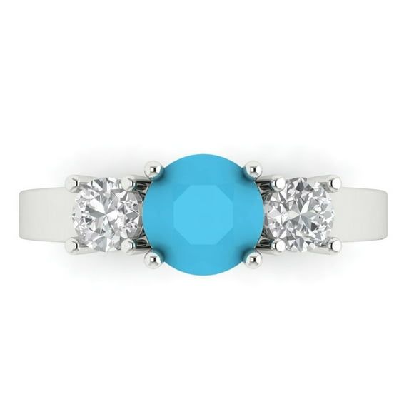 Clara Pucci 14K White Gold 1.5ct Turquoise Three-Stone Ring for Women