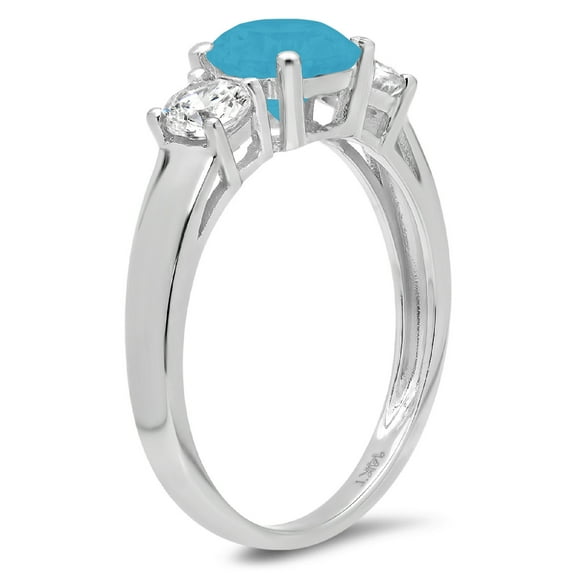 1.5 ct Round Cut Simulated Turquoise Three-Stone Engagement Ring for Women in 18K White Gold