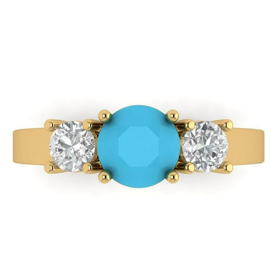 1.5 ct Round Cut Simulated Turquoise Three-Stone Engagement Ring for Women in 18K Yellow Gold