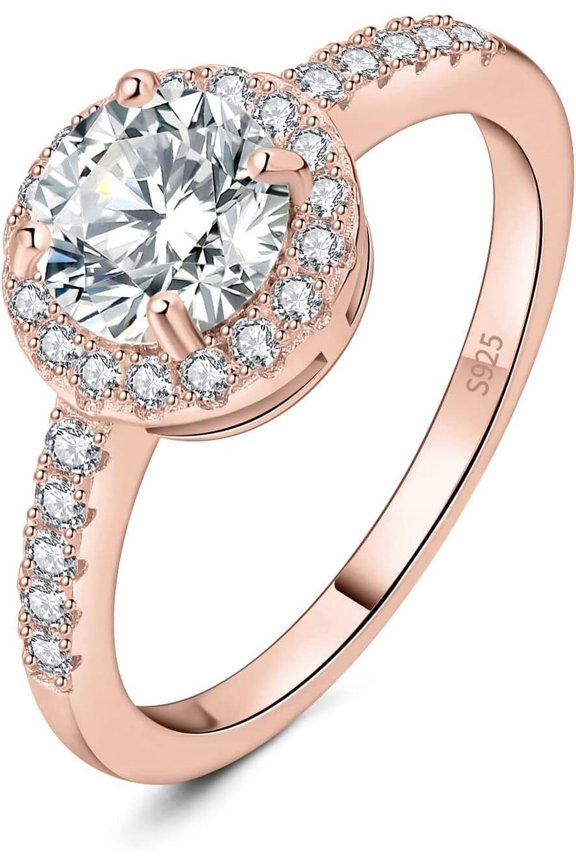 1.5ct Round Cut Cubic Zirconia Halo Engagement Rings for Women, 925 Sterling Silver Promise Ring for Her, Simulated Diamond Anniversary Wedding Ring Jewelry Sets