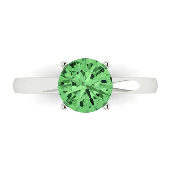 Clara Pucci 14K White Gold 1.5ct Green Solitaire Ring for Women