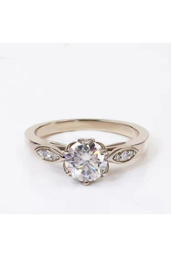 1.5ct Round Cut Lab-Created Moissanite & Diamond Engagement Ring in Sterling Silver – Stunning and Elegant Jewelry for Women
