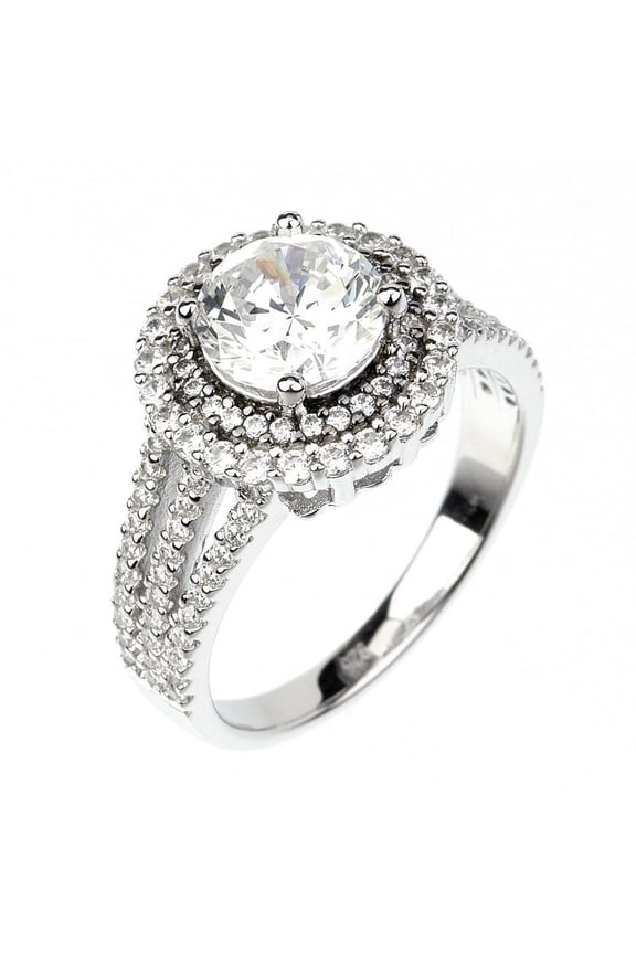1.5ct Round Cut Solitaire w/Accent Engagement Ring Rhodium over Silver w/CZ (SIZE: 8)