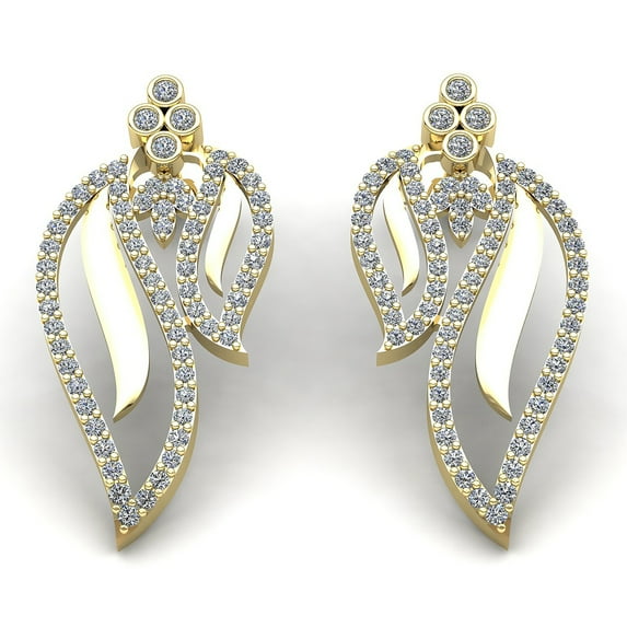 1.5ct Round Not Enhanced Ladies Leaf Fancy Earrings Solid 10K Rose, White or Yellow Gold GH I1-I2