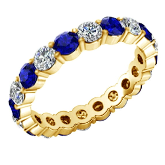 AFFY (1.5ct) Simulated Blue Sapphire & White Diamond Eternity Engagement Band In 14k Solid Gold With Ring Size 14