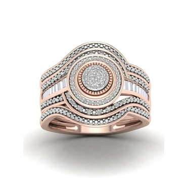 1/5ct TDW 10k Rose Gold Diamond Cluster Halo Bridal Set