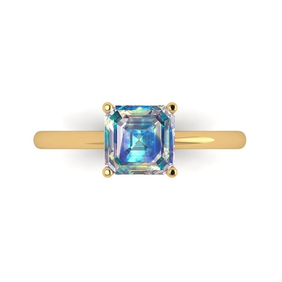 1.5 ct Asscher Cut Blue Moissanite Solitaire 14K Yellow Gold Womens Engagement Ring