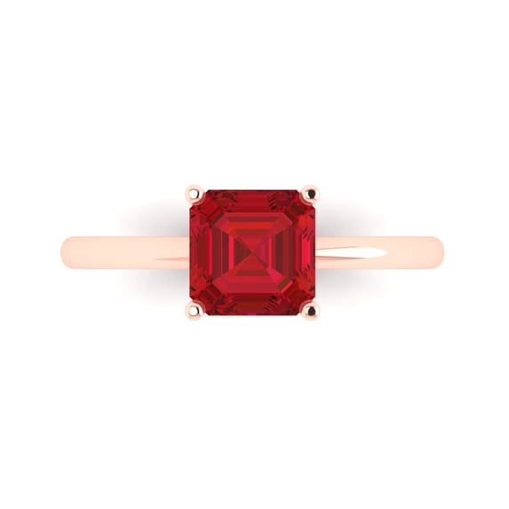 1.5 ctw Solitaire Anniversary Ring for Women | Asscher Cut Simulated Ruby | Hyperallergenic Solid 14K Rose Gold