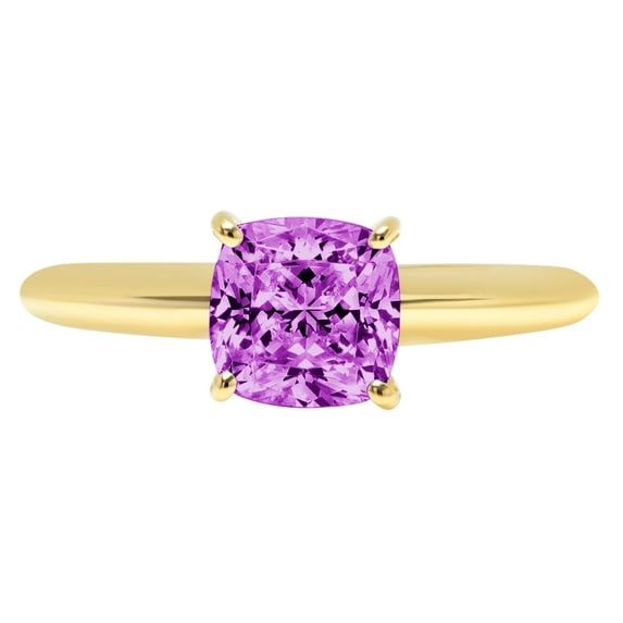 1.5 ct Cushion Cut Simulated Alexandrite Solitaire 18K Yellow Gold Womens Engagement Ring