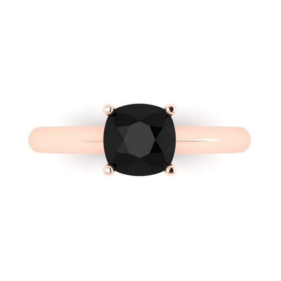 1.5 ctw Solitaire Anniversary Ring for Women | Cushion Cut Natural Onyx | Hyperallergenic Solid 18K Rose Gold