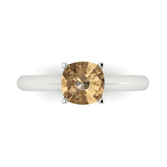 1.5 ct Cushion Cut Simulated Champagne Diamond Solitaire 18K White Gold Womens Engagement Ring