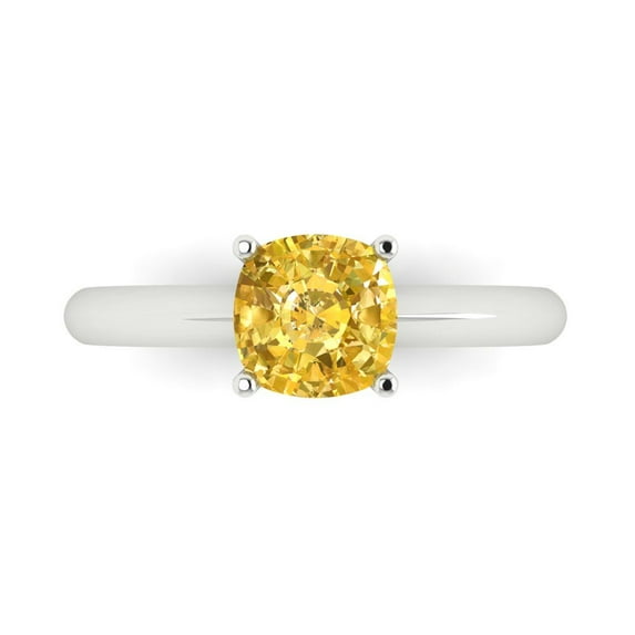 1.5 ct Cushion Cut Simulated Yellow Diamond Solitaire 18K White Gold Womens Engagement Ring