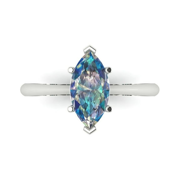 1.5 ctw Solitaire Anniversary Ring for Women | Marquise Cut Blue Moissanite | Hyperallergenic Solid 14K White Gold