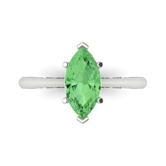 1.5 ct Marquise Cut Simulated Green Diamond Solitaire 18K White Gold Womens Engagement Ring