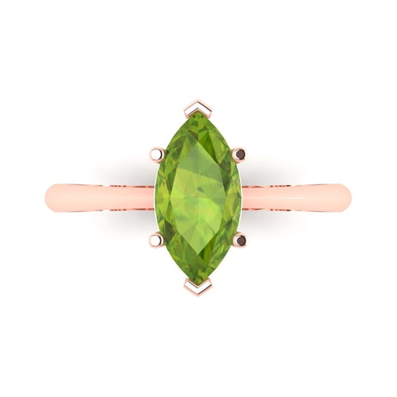 1.5 ctw Solitaire Anniversary Ring for Women | Marquise Cut Natural Peridot | Hyperallergenic Solid 18K Rose Gold