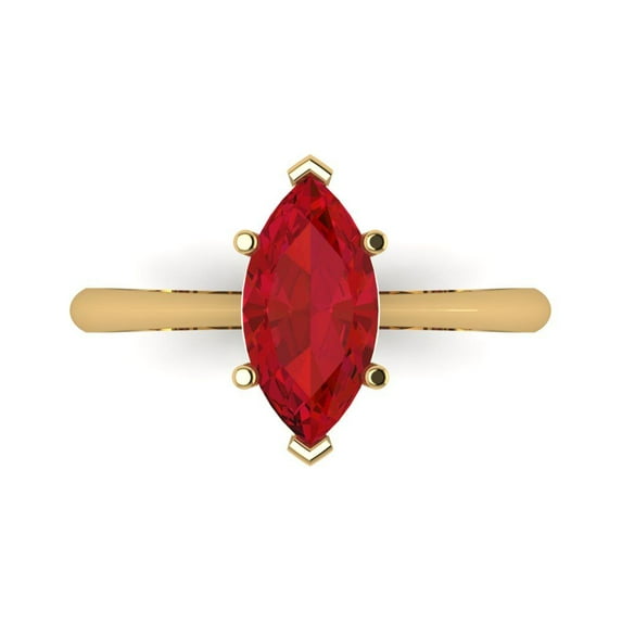 1.5 ctw Solitaire Anniversary Ring for Women | Marquise Cut Simulated Ruby | Hyperallergenic Solid 14K Yellow Gold