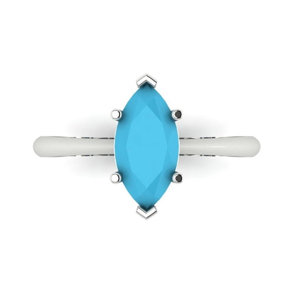 Clara Pucci 14K White Gold Solid Gold Turquoise Solitaire Anniversary Ring for Women - 1.5 cttw Marquise Cut