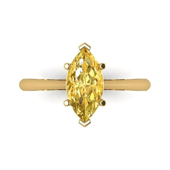 1.5 ctw Solitaire Anniversary Ring for Women | Marquise Cut Simulated Yellow Diamond | Hyperallergenic Solid 18K Yellow Gold