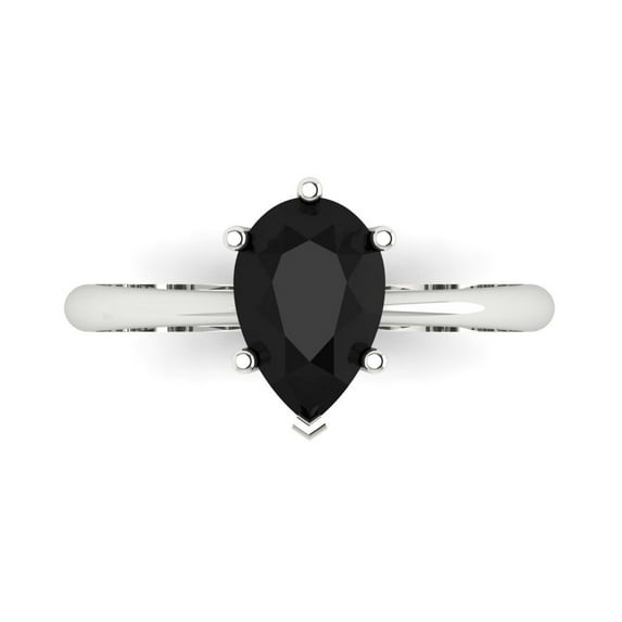 1.5 ct Pear Cut Natural Onyx Solitaire 18K White Gold Womens Engagement Ring