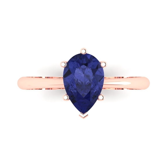 Clara Pucci 14K Rose Gold Solid Gold Tanzanite Solitaire Anniversary Ring for Women - 1.5 cttw Pear Cut