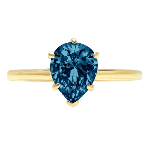 1.5 ct Pear Cut Natural London Blue Topaz Solitaire 18K Yellow Gold Womens Engagement Ring