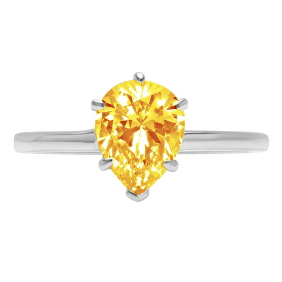 1.5 ct Pear Cut Natural Citrine Solitaire 18K White Gold Womens Engagement Ring