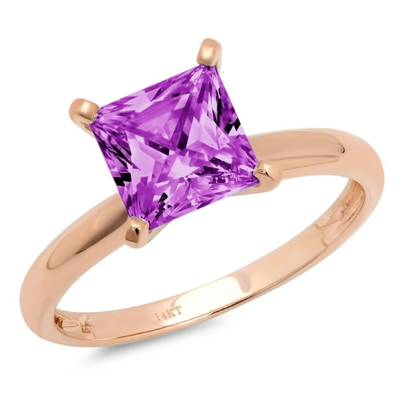 1.5 ct Princess Cut Simulated Alexandrite Solitaire 18K Rose Gold Womens Engagement Ring