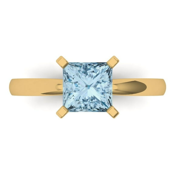 1.5 ctw Solitaire Anniversary Ring for Women | Princess Cut Natural Swiss Blue Topaz | Hyperallergenic Solid 14K Yellow Gold