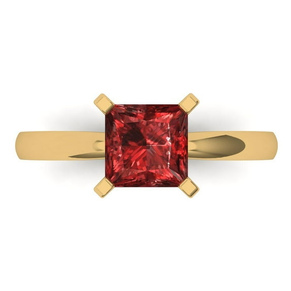 1.5 ctw Solitaire Anniversary Ring for Women | Princess Cut Natural Garnet | Hyperallergenic Solid 14K Yellow Gold