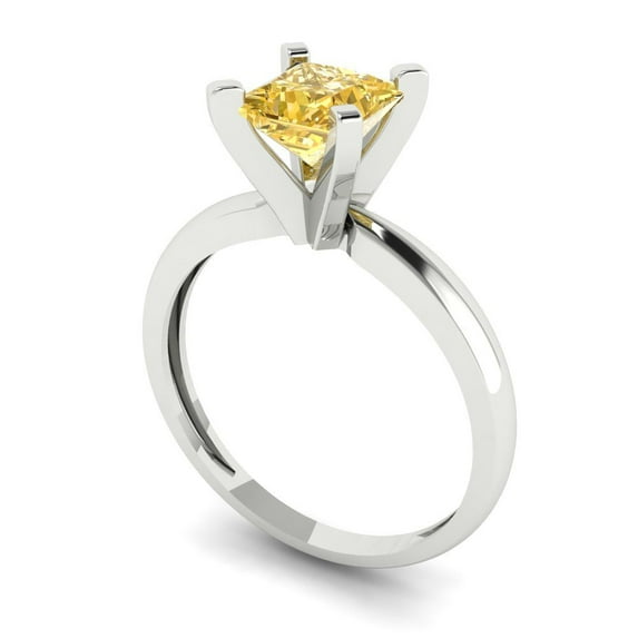 1.5ct princess cut yellow moissanite 18k white gold Bridal Wedding Engagement Promise Anniversary Ring for Women size 8.5